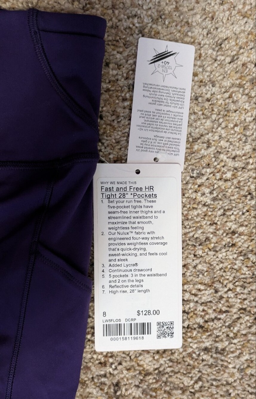 NWT Lululemon Fast And Free HR Tight 28" *Pockets Dark Court Purple 8 - Picture 3 of 3